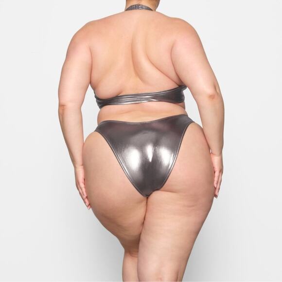 Skims Stretch Metallic Swim Halter Monokini One-Piece Swimsuit Carbon 2X NWT - Picture 2 of 16